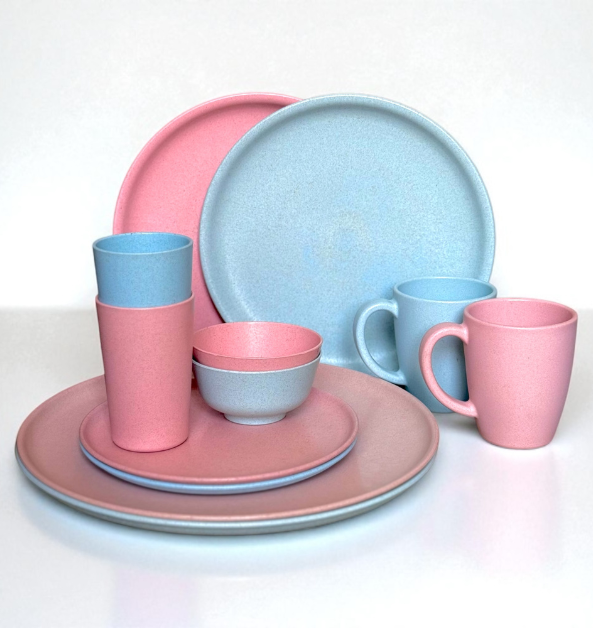 Pello 12 Piece Dinner Set | Glacier Blue and Chroma Pink