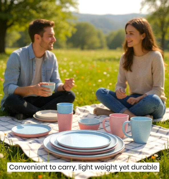 Pello 12 Piece Dinner Set | Glacier Blue and Chroma Pink