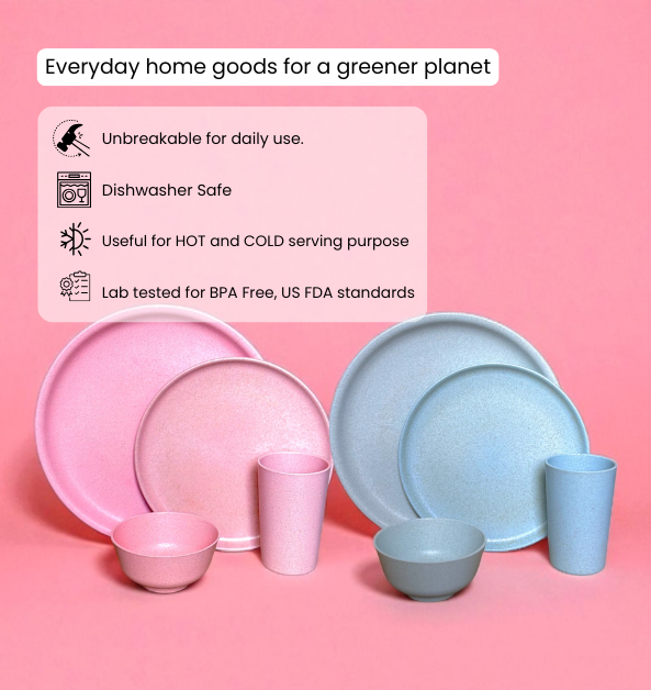 Pello 8 Piece Dinner Set | Glacier Blue and Chroma Pink