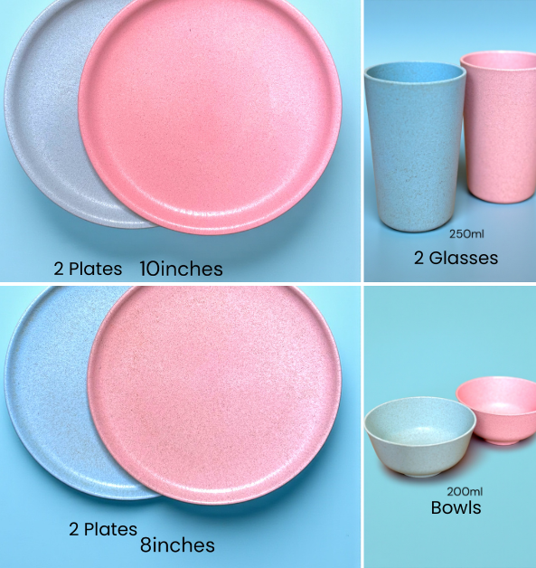 Pello 8 Piece Dinner Set | Glacier Blue and Chroma Pink