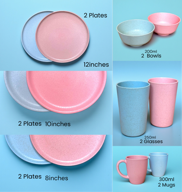 Pello 12 Piece Dinner Set | Glacier Blue and Chroma Pink